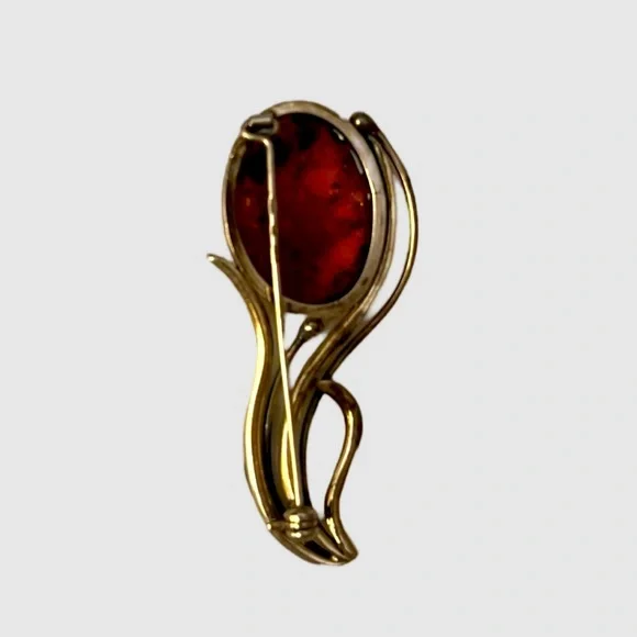 BALTIC AMBER SILVER BROOCH PIN - Picture 4 of 8
